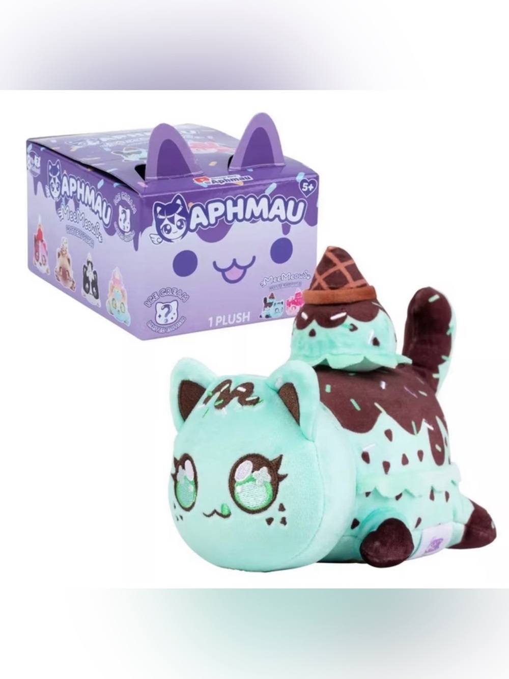Aphmau mint chocolate chip ice cream kitty cat plush.
